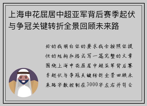 上海申花屈居中超亚军背后赛季起伏与争冠关键转折全景回顾未来路